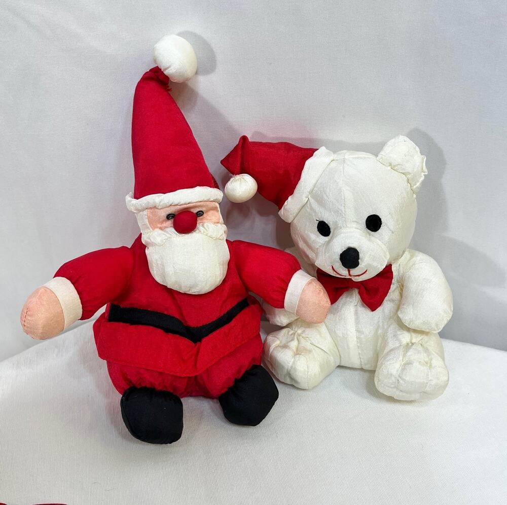 Intl Silver Co Nylon Parachute Plush Santa Teddy Bear Sacks Christmas Lot of 2